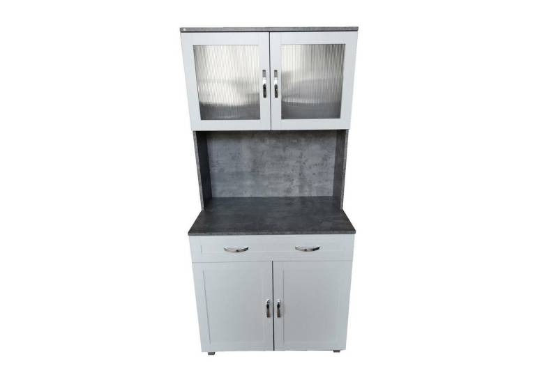 HTI-Living Hochschrank Küchenbuffet mit Glasteil Beton Weiß Blanca (Stück, 1-St., 1 Schrank) Küchenschrank Hochschrank von HTI-Living