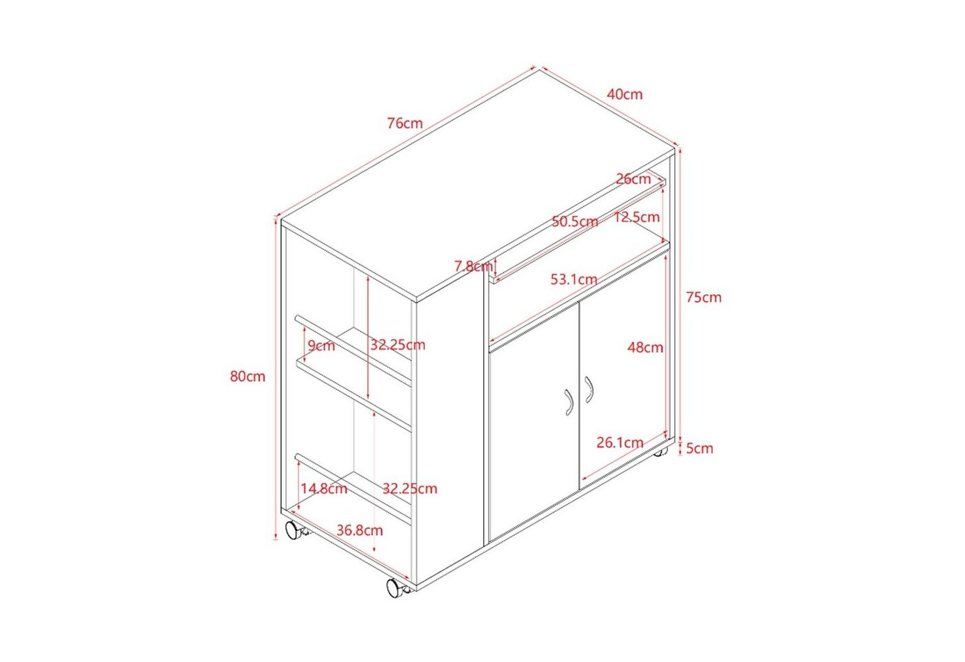 HTI-Living Hochschrank Küchenschrank Thekla Weiß/Silber (Stück, 1-St., 1 Küchenschrank ohne Dekoration) Mehrzweckschrank Küchenrollwagen von HTI-Living