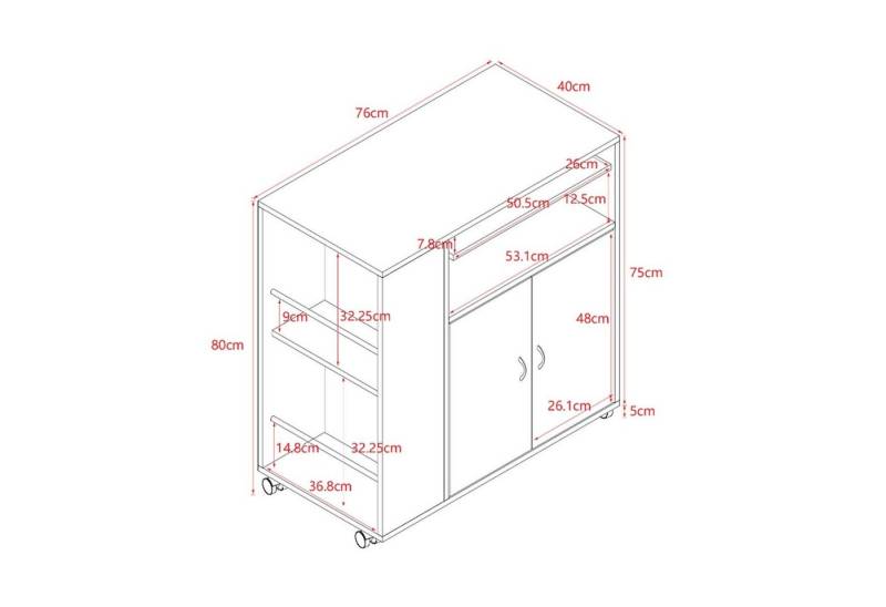 HTI-Living Hochschrank Küchenschrank Thekla Weiß/Silber (Stück, 1-St., 1 Küchenschrank ohne Dekoration) Mehrzweckschrank Küchenrollwagen von HTI-Living
