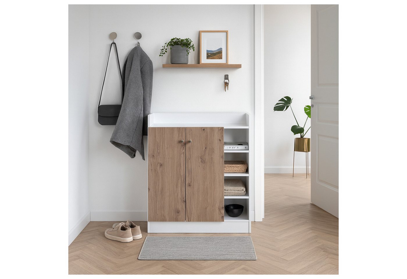 HTI-Living Kommode Sideboard mit 8 Regalfächern Weiß-Artisaneiche (Stück, 1 St., 1 Sideboard), Anrichte Kommode Schrank von HTI-Living