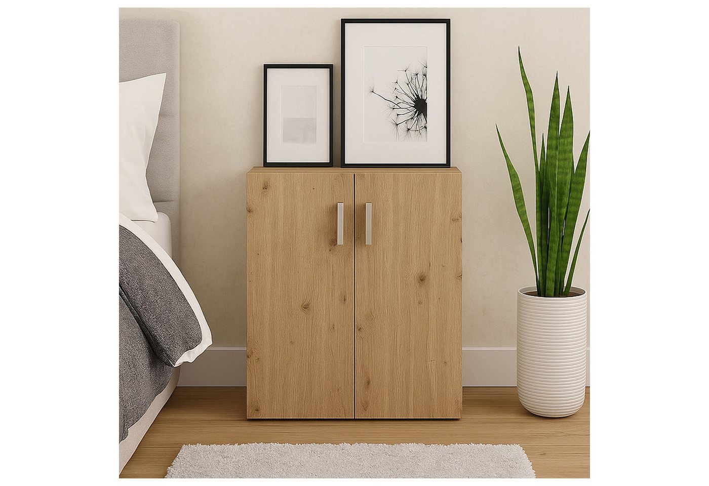 HTI-Living Mehrzweckschrank Kommode mit 2 Regalfächern Nina Weiß-Artisaneiche (Stück, 1-St., 1 Kommode) Schrank Anrichte Sideboard von HTI-Living