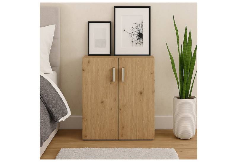 HTI-Living Mehrzweckschrank Kommode mit 2 Regalfächern Nina Weiß-Artisaneiche (Stück, 1-St., 1 Kommode) Schrank Anrichte Sideboard von HTI-Living