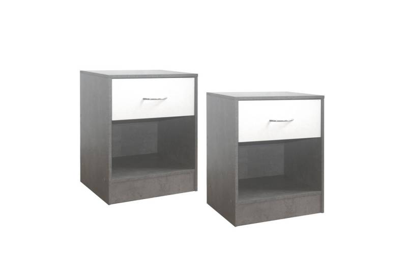 HTI-Living Nachtschrank Nachtschrank 2er Set Thekla Beton/Weiß (Set, 2-St., 2 Nachtschränke) Nachttisch Nachtkommode von HTI-Living