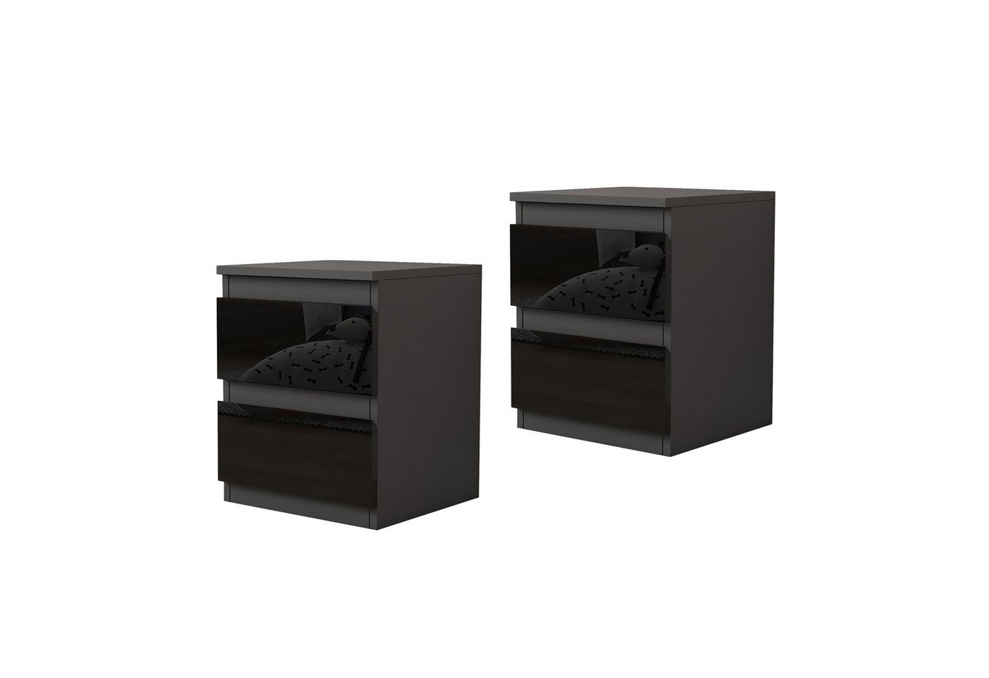 HTI-Living Nachtkommode Nachtschrank Kenji Hochglanz 2er-Set (Set, 2 St., 2 Nachtschränke), Nachtkommode 2 Schubladen von HTI-Living