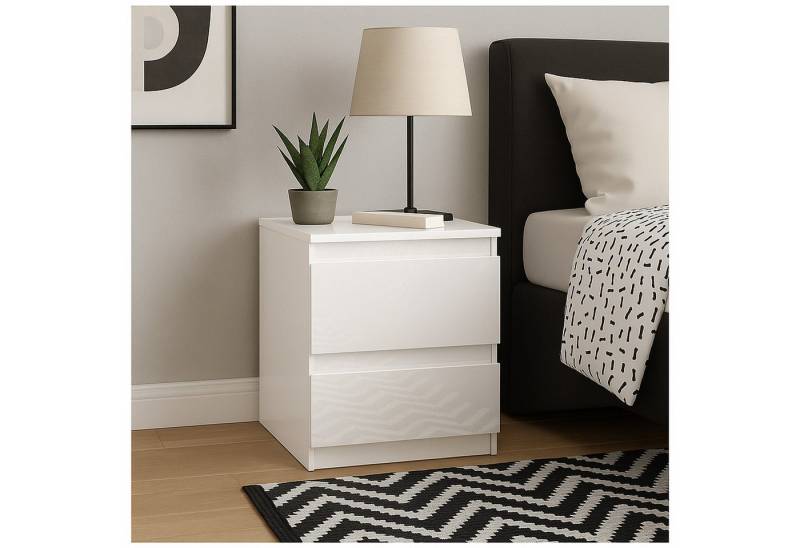 HTI-Living Nachtkommode Nachtschrank Kenji Hochglanz Weiß (Stück, 1 St., 1 Nachtschrank), Nachtkommode 2 Schubladen von HTI-Living