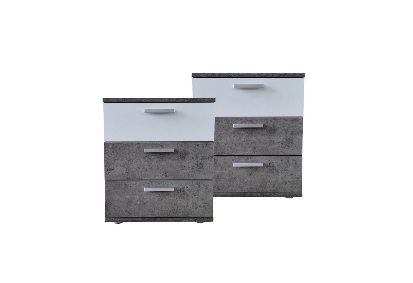 HTI-Living Nachtschrank Nachtkommode 3 Schubladen Nina Beton Weiß 2er-Set (Set, 2-St., 2 Nachtschränke) Nachtschrank Nachttisch von HTI-Living