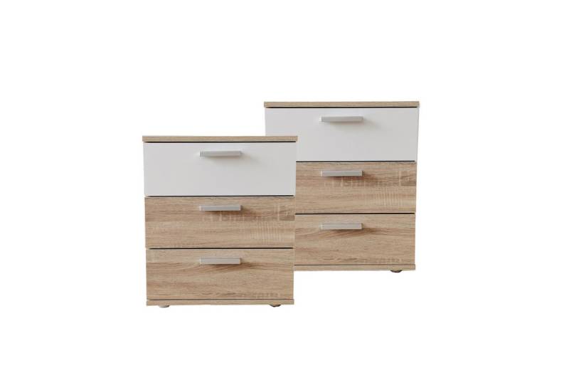 HTI-Living Nachtschrank Nachtkommode 3 Schubladen Nina Sonoma Weiß 2er-Set (Set, 2-St., 2 Nachtschränke) Nachtschrank Nachttisch von HTI-Living