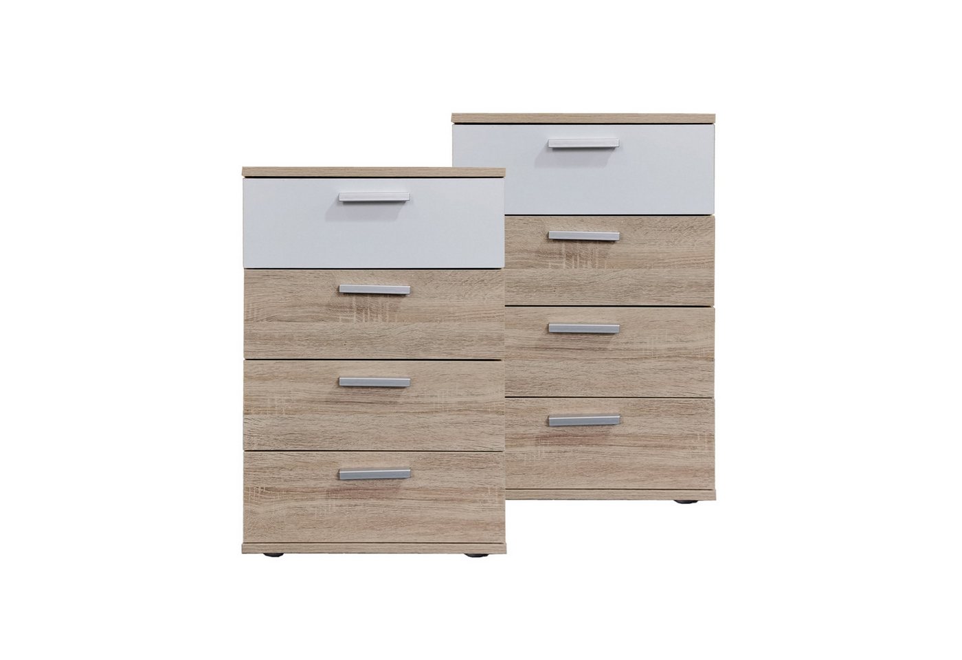 HTI-Living Nachtschrank Nachtkommode 4 Schubladen Nina Sonoma Weiß 2er-Set (Set, 2-St., 2 Nachtschränke) Nachtschrank Nachttisch von HTI-Living