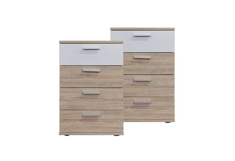 HTI-Living Nachtschrank Nachtkommode 4 Schubladen Nina Sonoma Weiß 2er-Set (Set, 2-St., 2 Nachtschränke) Nachtschrank Nachttisch von HTI-Living