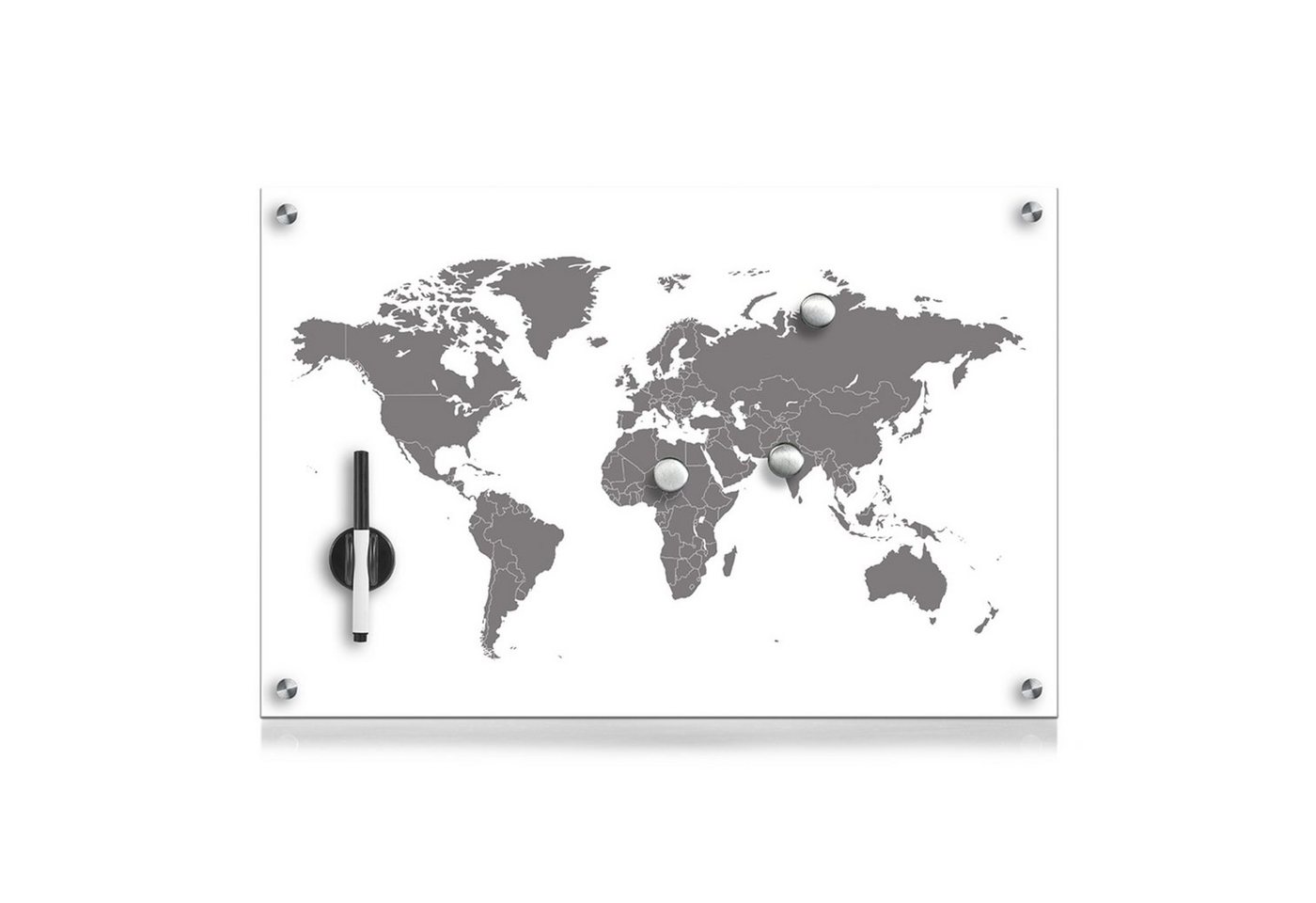 HTI-Living Memoboard Memoboard Glas rechteckig Worldmap, Magnettafel Magnetboard Schreibtafel Schreibboard von HTI-Living