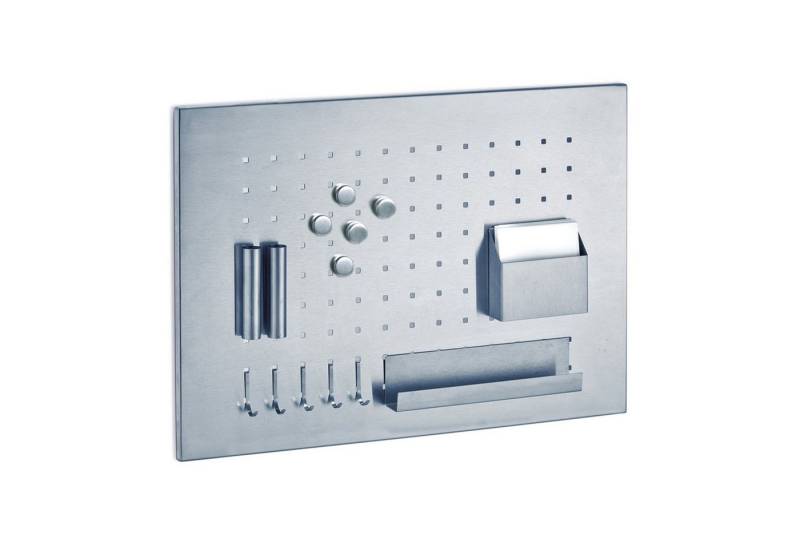 HTI-Living Pinnwand Memoboard mit Utensilien Edelstahl, (5 Magnete, 5 Haken, 2 Stiftehalter, 1 Zettelbox, 1 Utensilienablage), Pinnwand Schreibtafel von HTI-Living