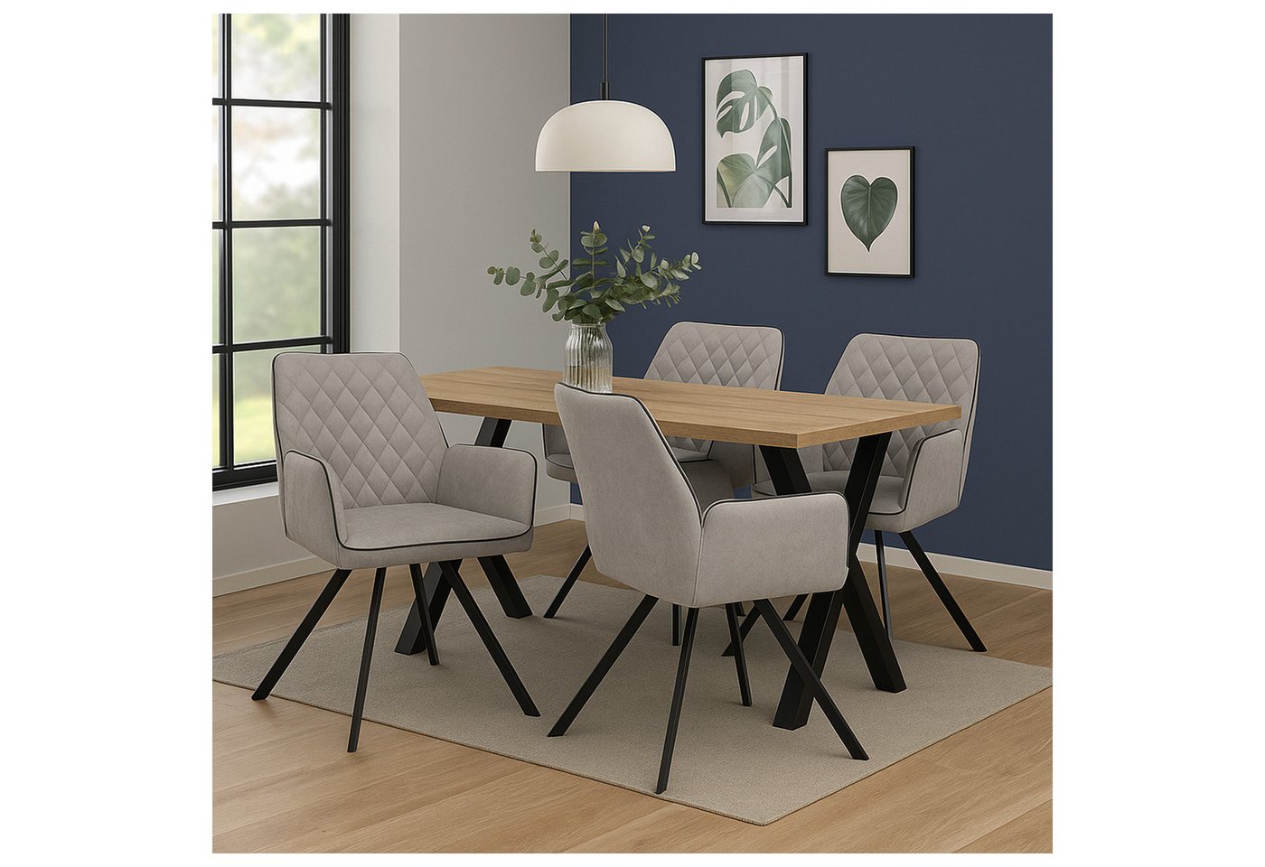 HTI-Living Polsterstuhl Esszimmerstuhl Tumalo Grau 2er-Set (Set, 2 St), Esszimmerstuhl Polsterstuhl mit Armlehnen von HTI-Living