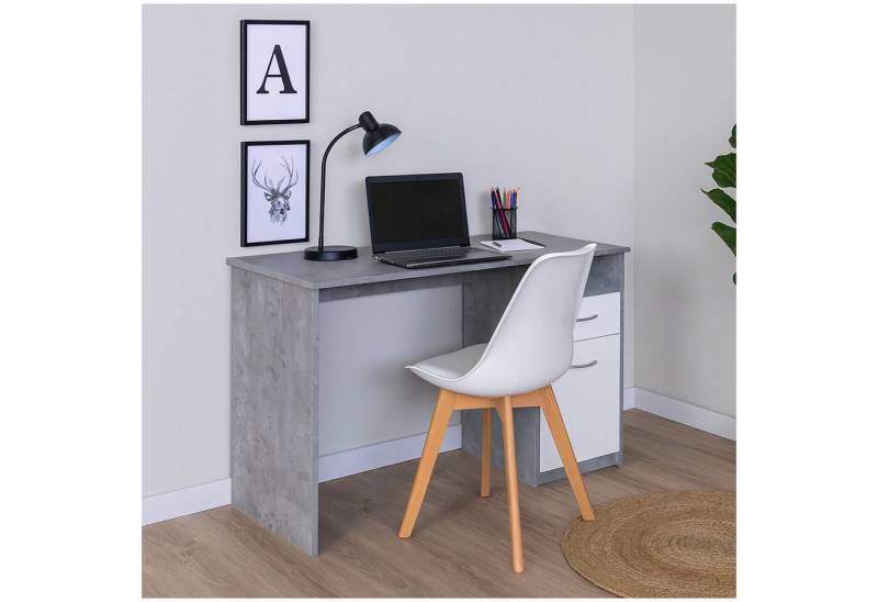 HTI-Living Regal-Schreibtisch Schreibtisch 120 x 76 cm Beton Weiß (Stück, 1-St., 1 Schreibtisch), Bürotisch Computertisch mit Stauraum von HTI-Living