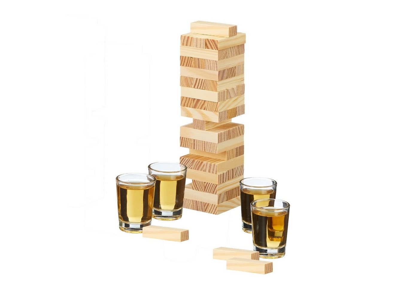 HTI-Living Schnapsglas Trinkspiel Wackelturm Drunking Tower, Holz, Glas, Partyspiel 2-4 Personen von HTI-Living