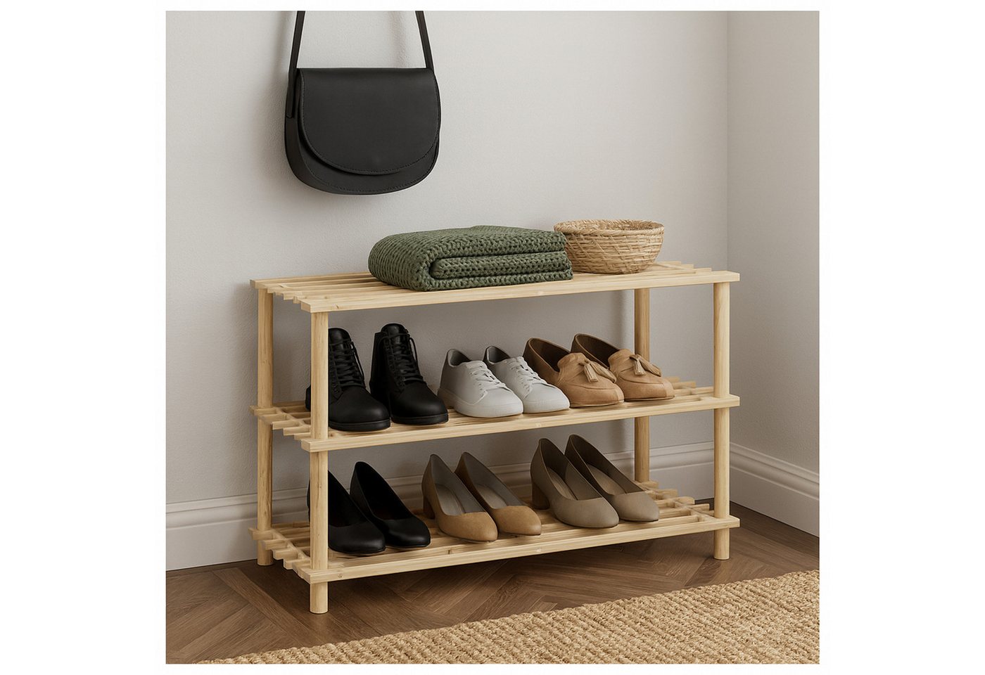 HTI-Living Schuhregal Schuhregal aus Bambus in Natur 3 Ebenen, Stück 1-tlg., Schuhablage HTI-Living Schuhregal Schuhregal aus Bambus in Natur 3 Ebenen, Stück 1-tlg., Schuhablage von HTI-Living