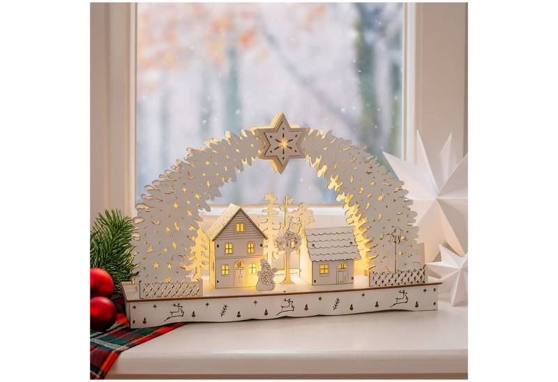 HTI-Living Schwibbogen Leuchtbogen in modernem Weiß Weihnachtsdorf (1-tlg), Schwibbogen Weihnachtsdeko von HTI-Living