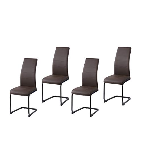 HTI living Schwingstuhl SallyP PU Braun Freischwinger Esszimmerstuhl Kunstleder 4-teilig von HTI living