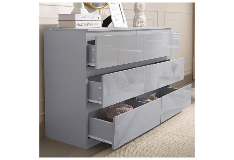 HTI-Living Sideboard Sideboard Kenji 8 Schubladen Hochglanz Grau (Stück, 1 St., 1 Sideboard), Kommode von HTI-Living