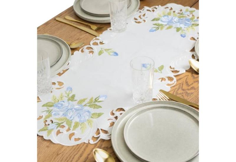 HTI-Living Tischläufer Tischläufer 40 x 90 cm blaue Rosen (Stück 1-tlg, 1 Tischläufer), Tischdecke von HTI-Living
