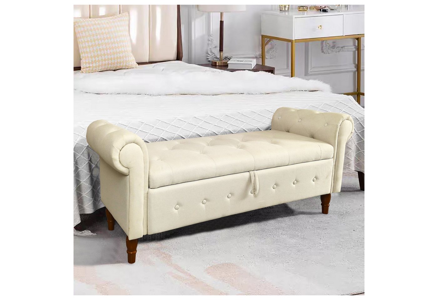 HTI-Living Truhenbank Gepolsterte Sitzbank mit Truhe Lora Leinen Beige (Stück, 1-St., 1 Sitzbank), Garderobenbank Récamière von HTI-Living