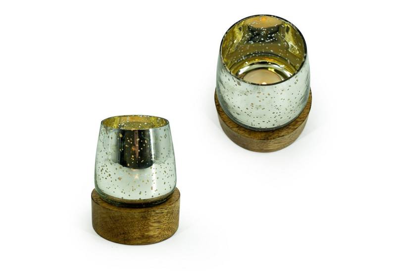 HTI-Living Windlicht Windlicht 2er Set Mangoholz/Glas (Set, 2 St., 2 Windlichter), Teelichthalter Tischdekoration von HTI-Living