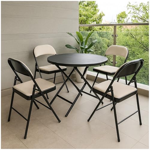 HTI living 4er Set Klappstühle mit Polsterung Metallgestell und Samtbezug Beige Gästestuhl Familienfeiern Firmenveranstaltungen von HTI living