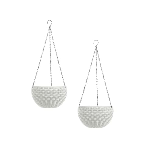 HTI living Blumenampel 2er Set Rattanoptik Weiß Blumentopf hängend Kunststoff von HTI living