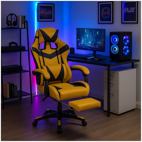 HTI living Ergonomischer Gaming Stuhl mit Fußstütze Racing-Design in Gelb-Schwarz Bürostuhl Drehstuhl Schreibtischstuhl HTI living Ergonomischer Gaming Stuhl mit Fußstütze Racing-Design in Gelb-Schwarz Bürostuhl Drehstuhl Schreibtischstuhl von HTI living