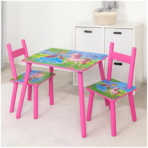 HTI living Kindertischgruppe mit Einhorn-Motiv Tisch und 2 Stühle Kinderzimmer Kindertisch Kinderstuhl Kindermöbel von HTI living