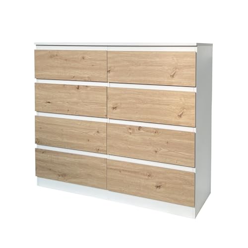 HTI living Kommode 8 grifflose Schubladen Thekla Weiß-Artisaneiche Sideboard von HTI living
