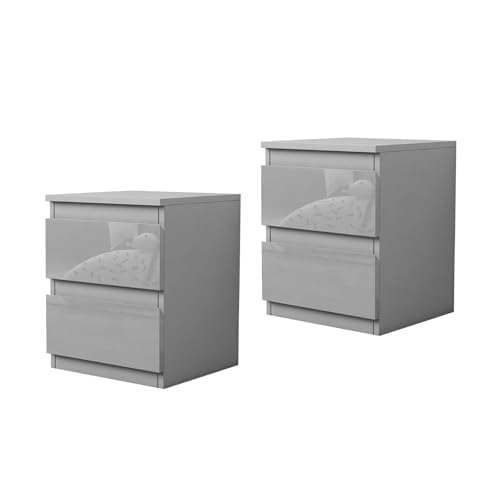 HTI living Nachtschrank Kenji Hochglanz Grau 2er-Set Nachtkommode 2 Schubladen von HTI living