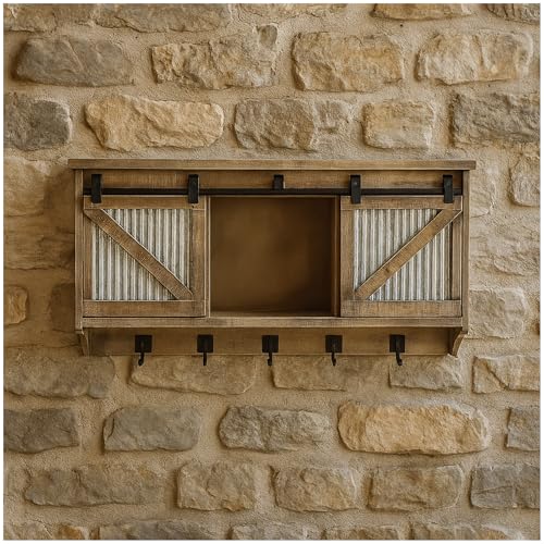 HTI living Rustikaler Wandschrank mit Schiebetüren und Haken Landhausstil für Flur, Küche oder Wohnzimmer Kleiderhaken Hakenleiste Vintage-Stil Used-Look HTI living Rustikaler Wandschrank mit Schiebetüren und Haken Landhausstil für Flur, Küche oder Wohnzimmer Kleiderhaken Hakenleiste Vintage-Stil Used-Look von HTI living