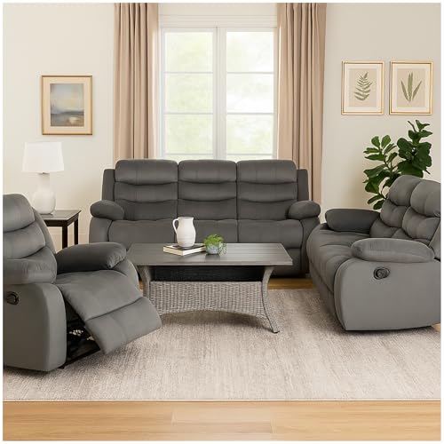 HTI living Sofagarnitur Grau Kirwall Couch Zweisitzer Sessel mit Fußstütze von HTI living