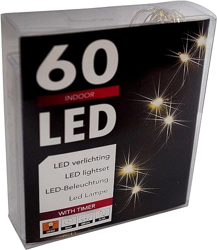 Led Lichterkette Batterie mit Timer 60 Leds Micro Tropfen auf biegsamen Silberdraht von HTL