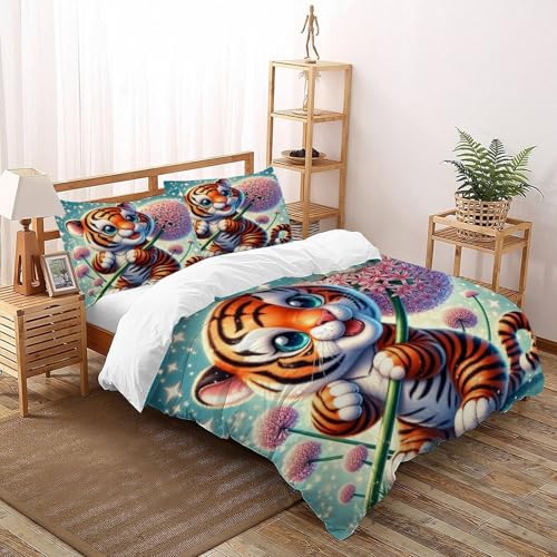 HTMKDLE Löwenzahn TigerBettbezug Weich Mikrofaser Kosmische PlanetenBettwsche Sets Modern Hochwertig 3 Teilig Für Kinder Teenager Mit Leichtlufigem Reiverschluss King（220x240cm） von HTMKDLE