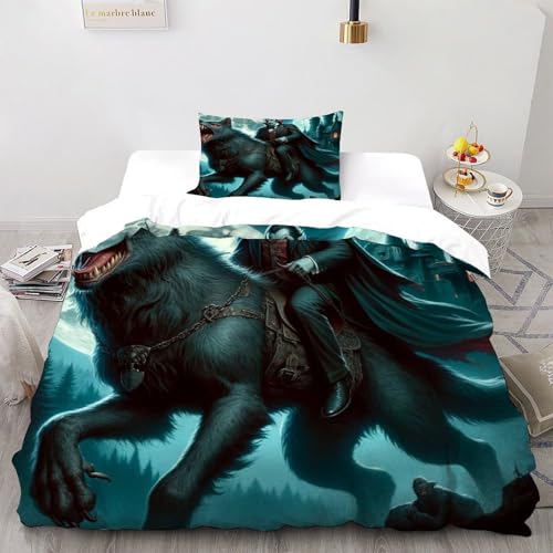 HTMKDLE Mond GRAF WolfBettbezug Mikrofaser Kosmische PlanetenBettwsche Set Für Allergiker Geeignet 2 Teilig Für Kinder Teenager Mit Leichtlufigem Reiverschluss Single（135x200cm） von HTMKDLE