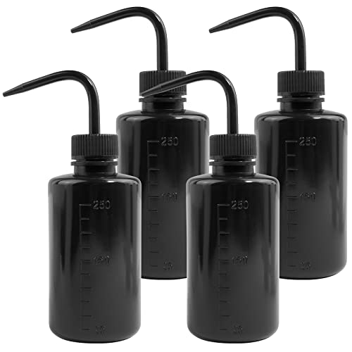 HTOBRIC 4 Stück 250ml Waschflasche Laborflasche Squeeze Flasche Sprühflasche Tattoo Waschflasche Waschen Flasche Kunststoff Quetschflasche (Schwarz) von HTOBRIC