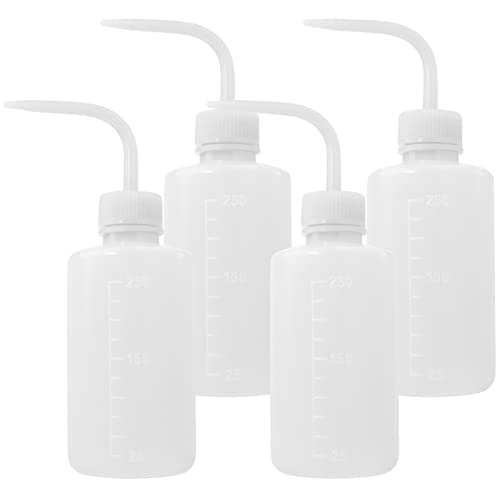 HTOBRIC 4 Stück Spritzflasche 250ml Dosierflasche Laborflasche Waschflasche Squeeze Flasche Plastik Sprühflasche Kunststoff für Laborreinigung Pflanzenbewässerung Ölflasche(Weiß) von HTOBRIC