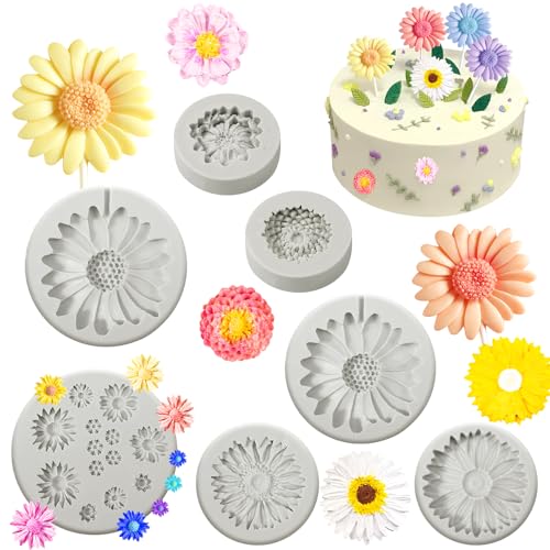 Silikon Fondantform Gänseblümchen Blumen Silikonform Kuchen Backformen Schokoladen Süßigkeitsform für Kuchendekoration Gummipaste Polymer Ton Candy Eiswürfel Seife Wachs machen DIY Handwerk von HTOBRIC
