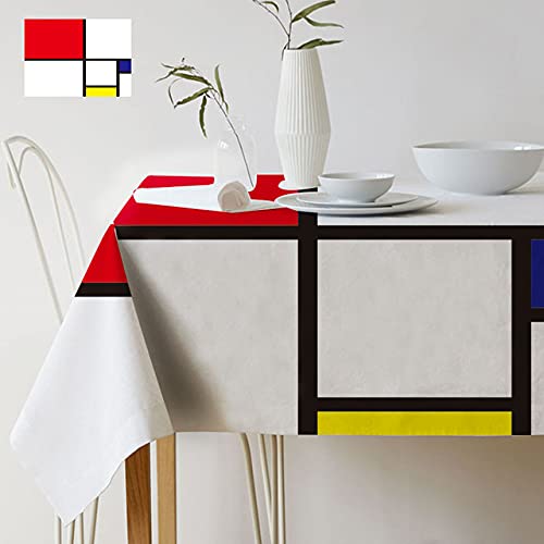 Geometrische Farbe Kunst Mondrian Plaid Muster Dekor Stil Wasserdicht Leinen Tischdecken Home Gallery Schreibtisch Dekorative Tischdecke-C,90*90cm von HTRNDDFF