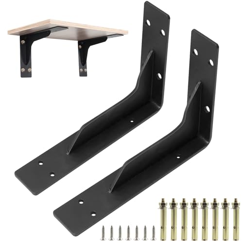 HTRTRR 2 Stück Regalhalter Schwarz, Stabiler Regalhalter aus Eisen 30cm, Industrielle Regalhalterung, L-Form Rechtwinklige Eckhalterung, für Bücherregale, Garten, Küche, Bad, max. Belastung 150 kg/330 von HTRTRR