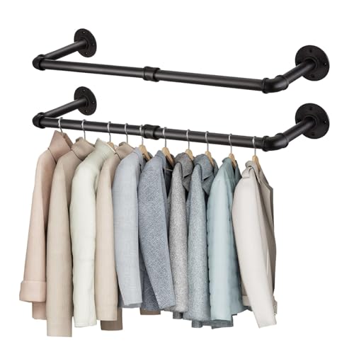 HTRTRR 2 Stück 80cm Wandmontierte Kleiderstange – Schwarze Metall Wandgarderobe im Industrie Design – Platzsparende Kleiderhalterung für Schlafzimmer, Flur, Geschäft HTRTRR 2 Stück 80cm Wandmontierte Kleiderstange – Schwarze Metall Wandgarderobe im Industrie Design – Platzsparende Kleiderhalterung für Schlafzimmer, Flur, Geschäft von HTRTRR