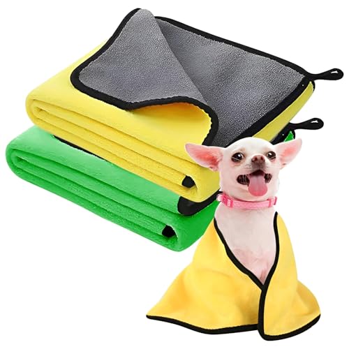 HTRTRR Schnell trocknendes Handtuch für Hunde, 2 Stück Haustier- und Hundehandtücher aus Super-Mikrofaser, weich, bequem und saugfähig (Gelbgrün, 30 x 60 cm) von HTRTRR