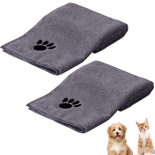 HTRTRR Hundehandtücher 2er Set – Mikrofaser Handtuch für Hunde & Katzen, 100×50 cm – Schnell Trocknend, Extra Saugfähig, Maschinenwaschbar, Kuschelweich, Grau (2 Stück) von HTRTRR