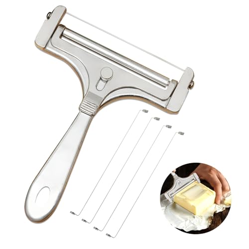 Robuster Käseschneider mit Rolle, 4 Ersatzdrähte, variable Schnittstärke, Edelstahl/Aluminium für Weichen Bis Mittelharten Käse Perfekt Geeignet von HTRTRR