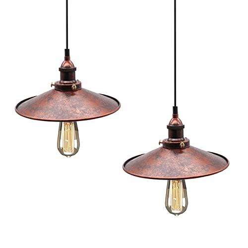 HTRUIYATY 2er Pack Vintage Pendelleuchte Beleuchtung Suspension Industrie Lampenschirm Retro E27 Deckenleuchte Rost Hängelampe Ø26 cm von HTRUIYATY