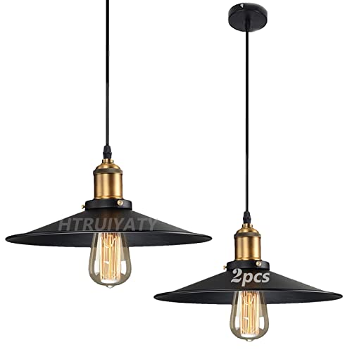 HTRUIYATY 2er Pack Vintage Pendelleuchte Beleuchtung Suspension Industrie Lampenschirm Retro E27 Deckenleuchte Schwarz Hängeleuchte 26 cm von HTRUIYATY