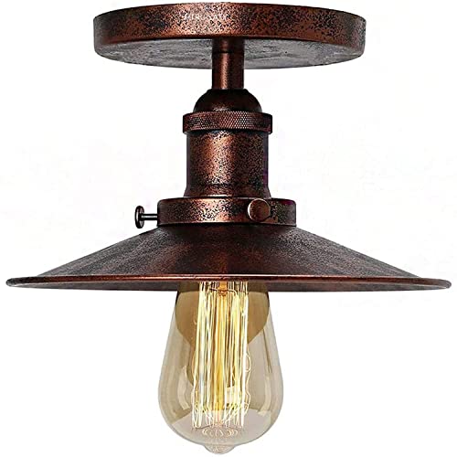 Vintage Retro Regenschirm Deckenleuchte Retro Industrielle Metal Copperhead Deckenlampe E27 Küche Loft Bar Beleuchtung Barn Light (Rostfarbe 22cm) von HTRUIYATY