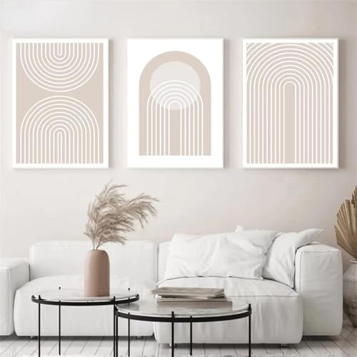 HTRYwerdf Abstrakte geometrische rosa Regenbogen-Linie Wand Bilder Leinwandgemälde nordischer Stil Poster und Kunstdrucke Bilder Wohnzimmer Heimdekoration 40 x 60 cm x 3 ungerahmt von HTRYwerdf