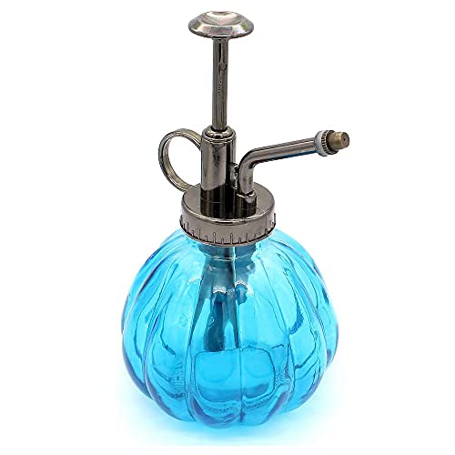 HTSM Glas Gießkanne Topf Vintage Pflanzen benebeln Messing Drucksprüher Retro Kürbis Sprühflasche Antik Kupfer Sprinkler Gartengeräte mit Pumpe Oben für Bonsai Blumen (Blau) von HTSM